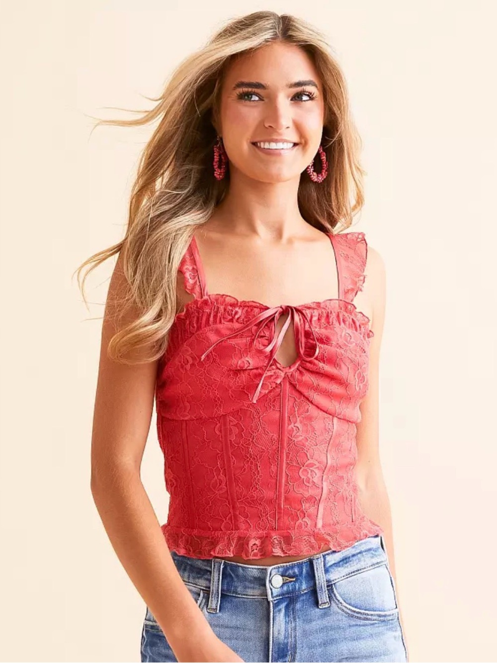 Pink Floral Lace Corset Tank Top